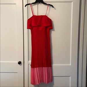 Aidan Mattox red and black pleated strapless dress